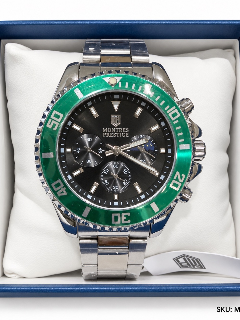 Men's Green Bezel Stainless Steel Chronograph Watch